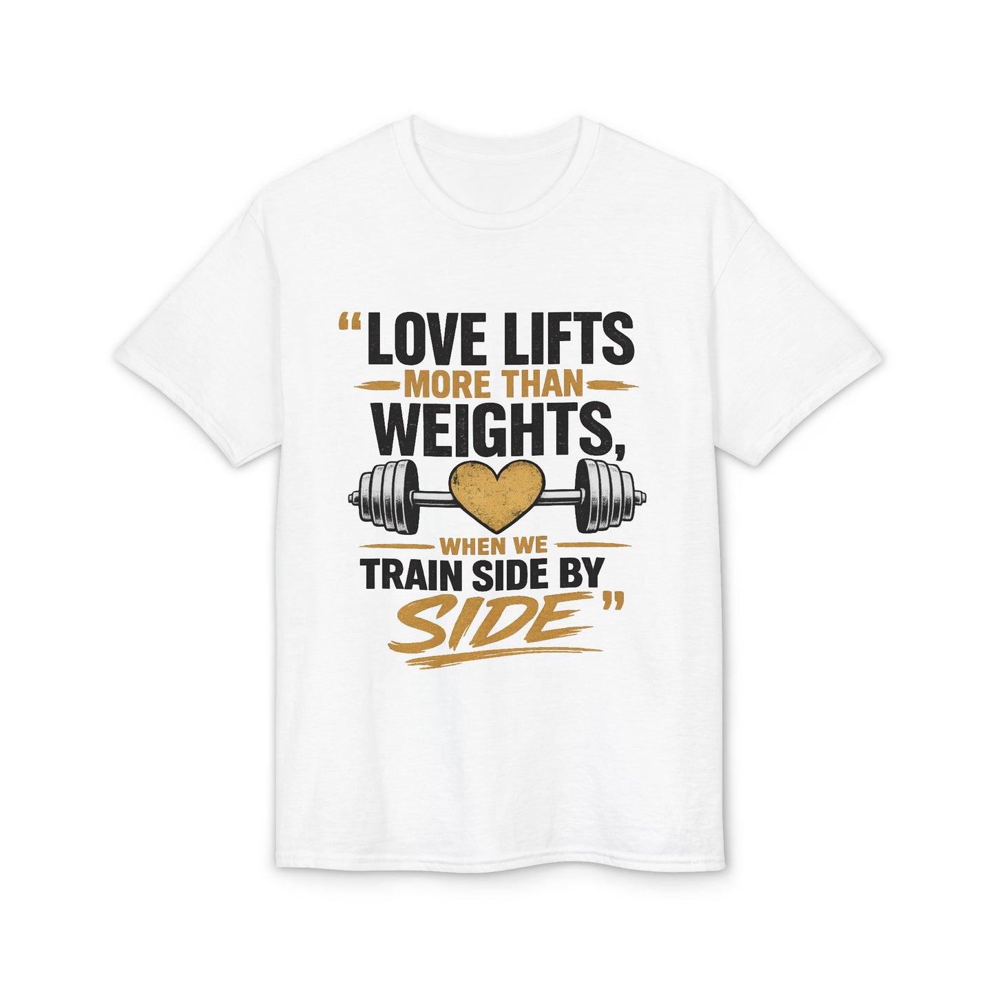 Couples Gym T-Shirt — "Love Lifts More Than Weights" Partner Workout Tee