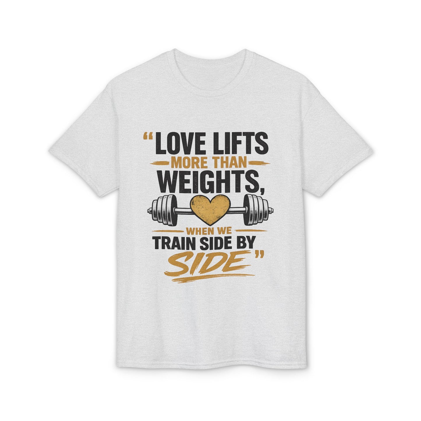 Couples Gym T-Shirt — "Love Lifts More Than Weights" Partner Workout Tee