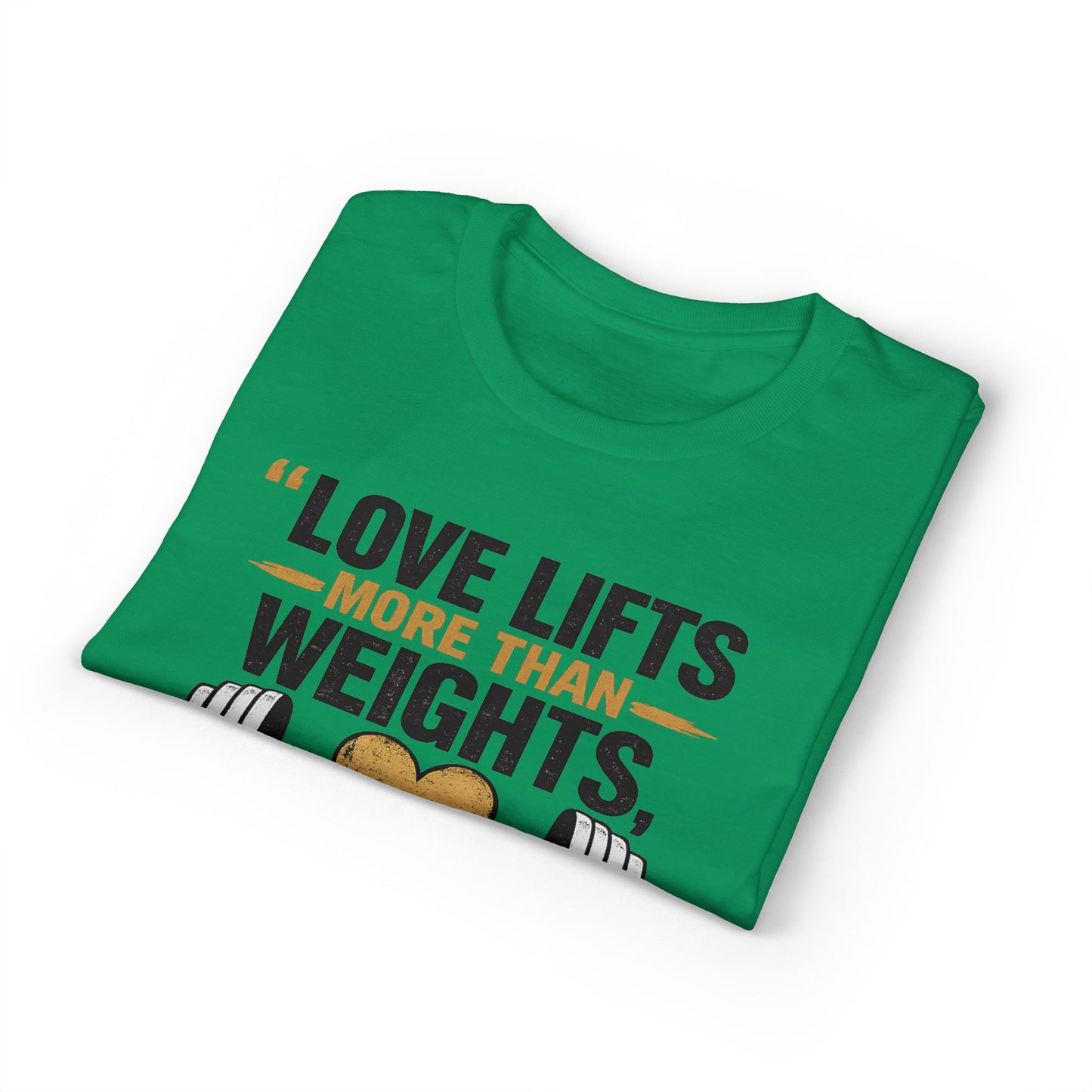 Couples Gym T-Shirt — "Love Lifts More Than Weights" Partner Workout Tee