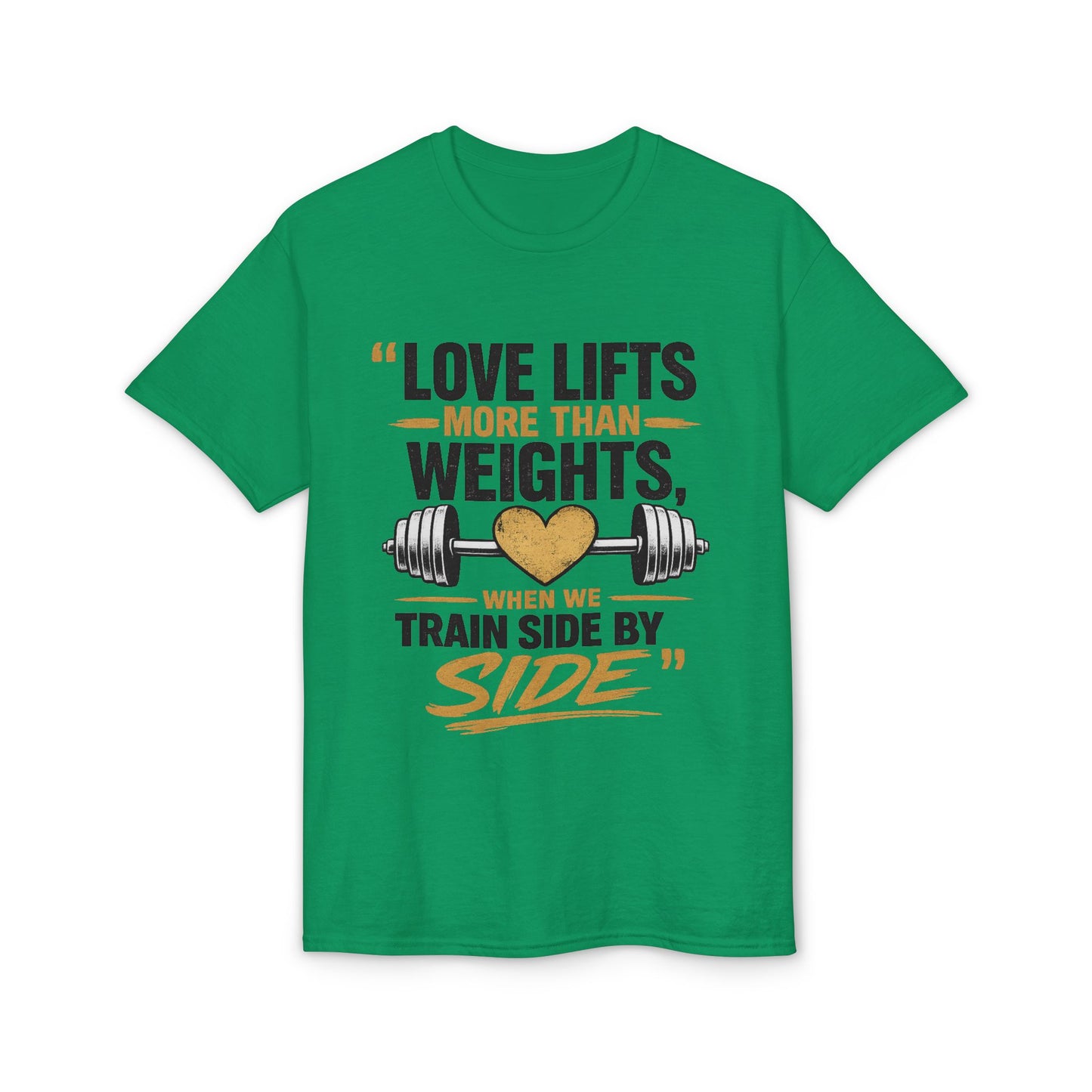 Couples Gym T-Shirt — "Love Lifts More Than Weights" Partner Workout Tee