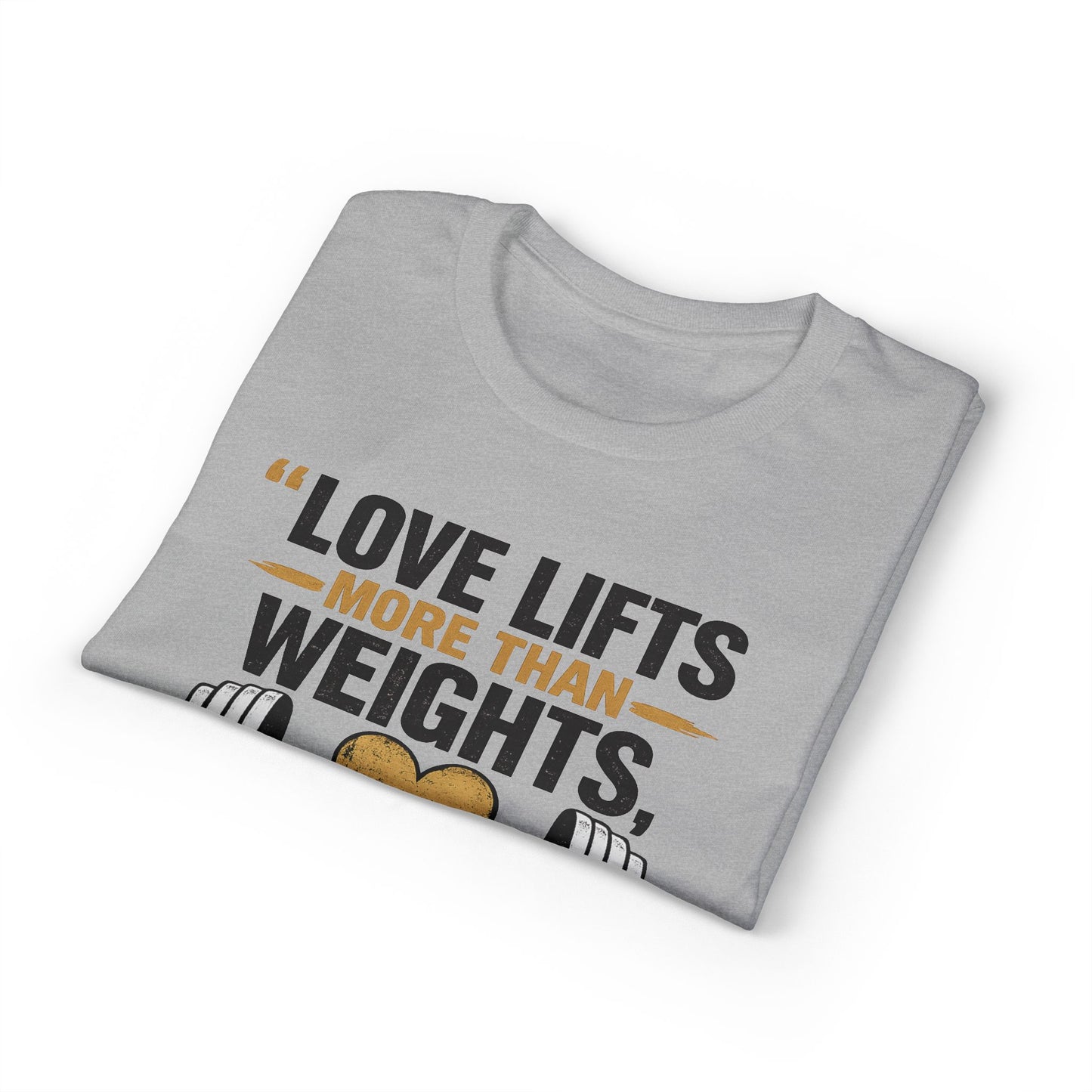 Couples Gym T-Shirt — "Love Lifts More Than Weights" Partner Workout Tee