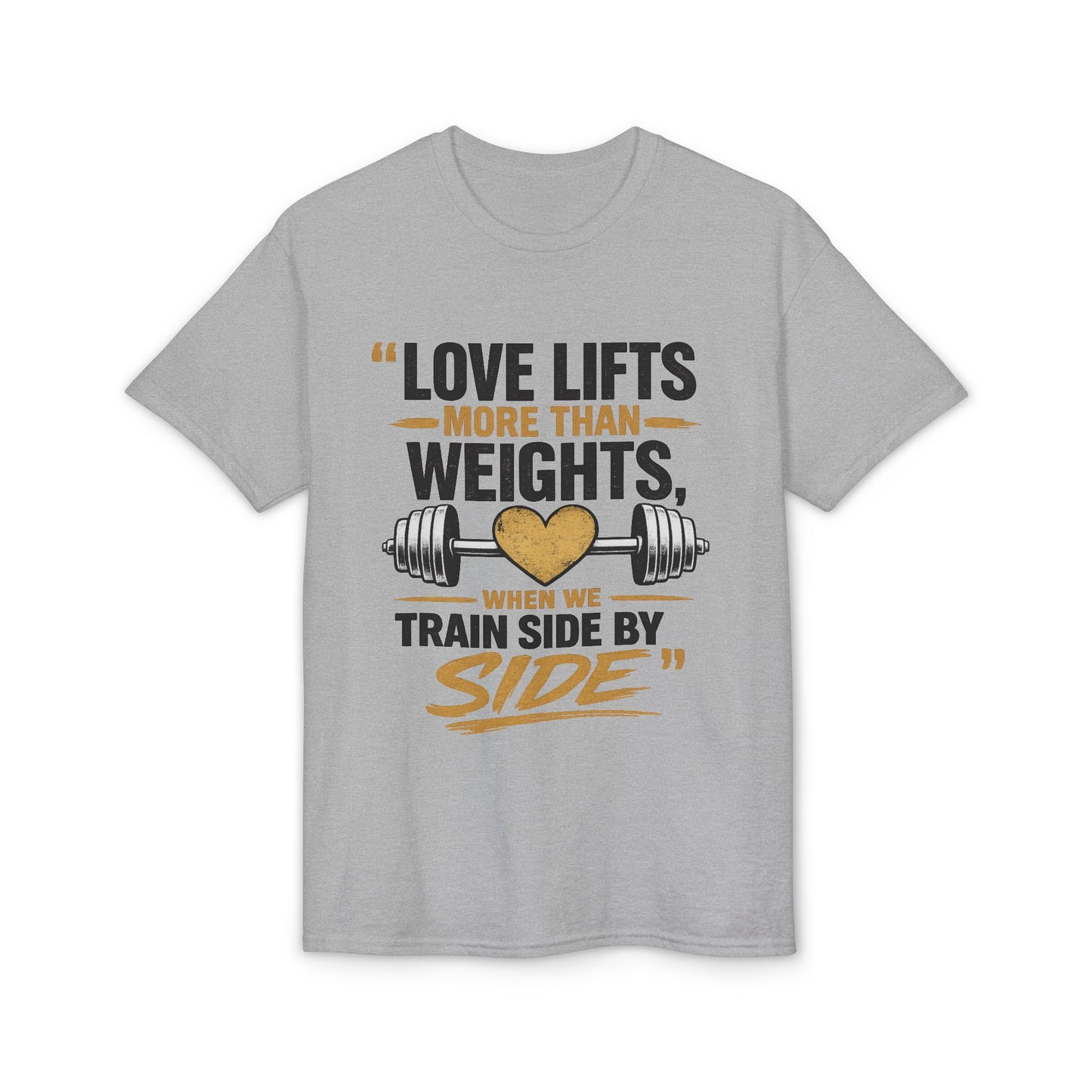 Couples Gym T-Shirt — "Love Lifts More Than Weights" Partner Workout Tee