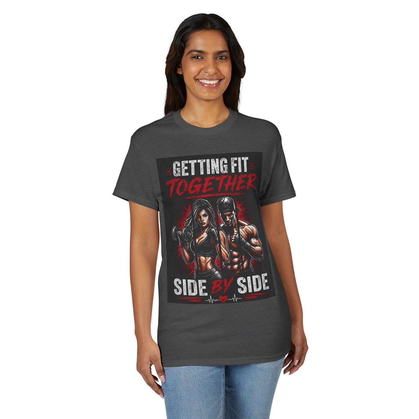 Getting Fit Together T-Shirt — "Side by Side" Couples Fitness Tee