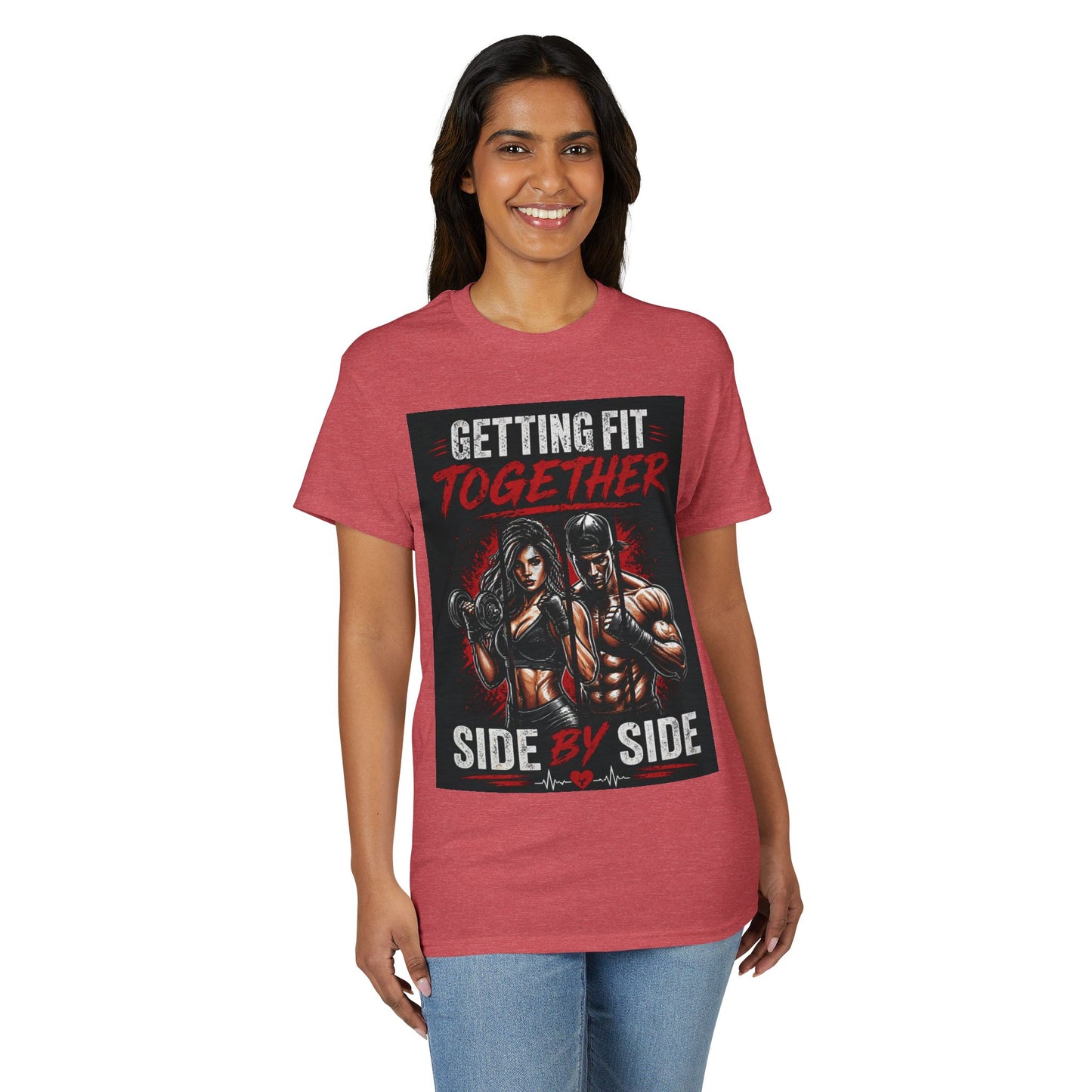 Getting Fit Together T-Shirt — "Side by Side" Couples Fitness Tee