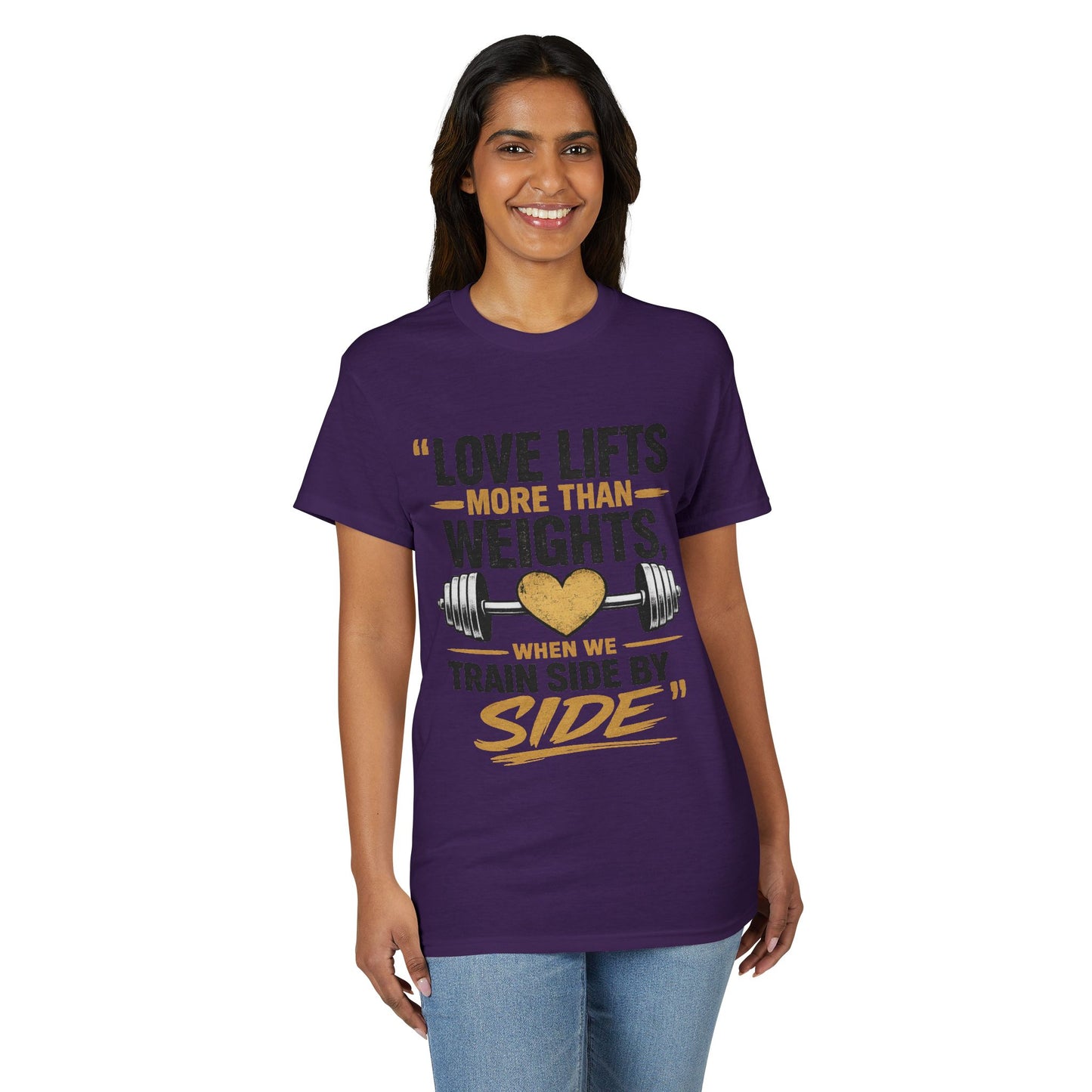 Couples Gym T-Shirt — "Love Lifts More Than Weights" Partner Workout Tee