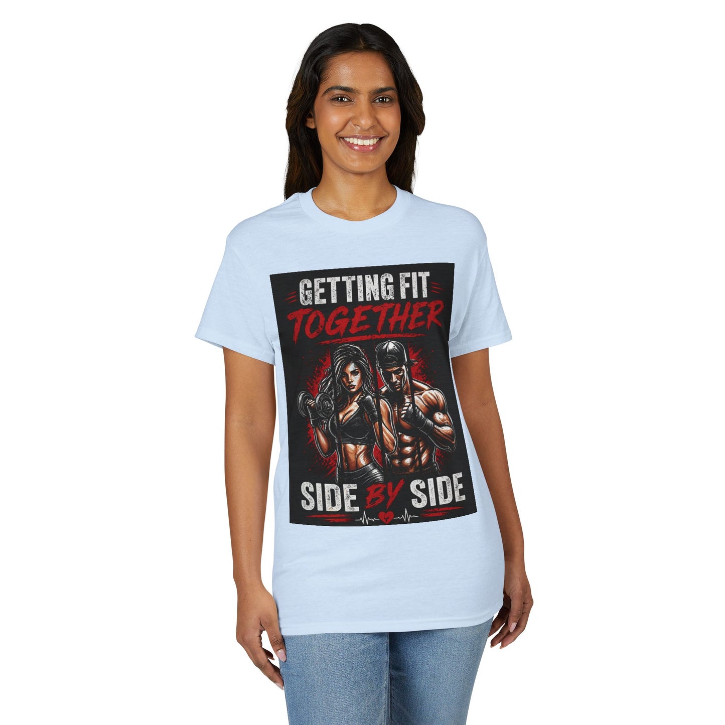 Getting Fit Together T-Shirt — "Side by Side" Couples Fitness Tee