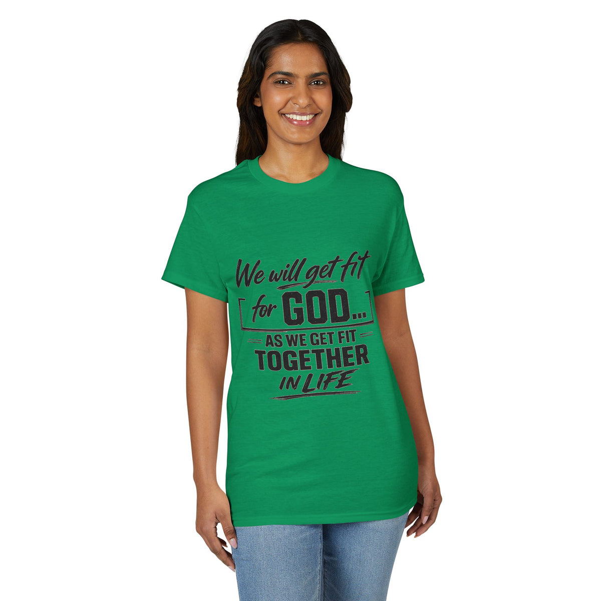 Faith & Fitness T-Shirt — "We Will Get Fit for God" Christian Workout Tee