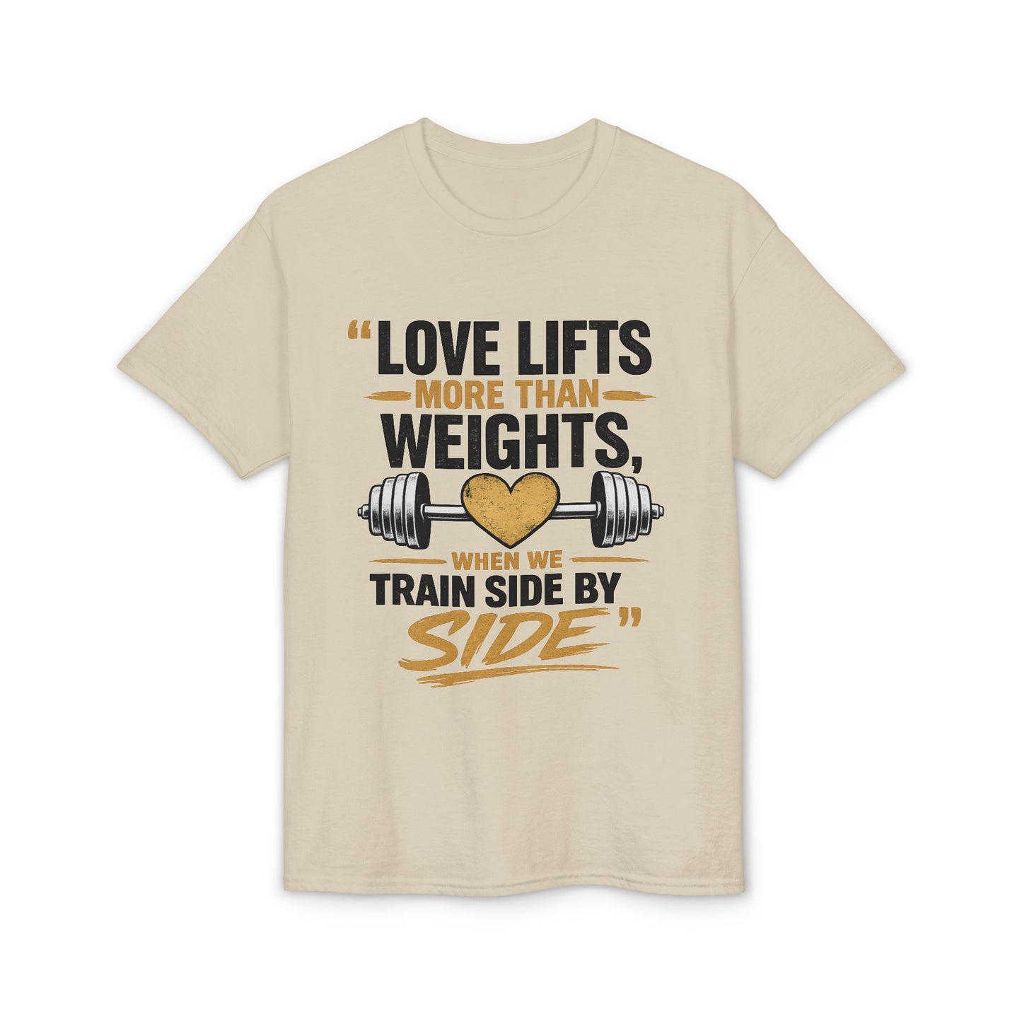 Couples Gym T-Shirt — "Love Lifts More Than Weights" Partner Workout Tee