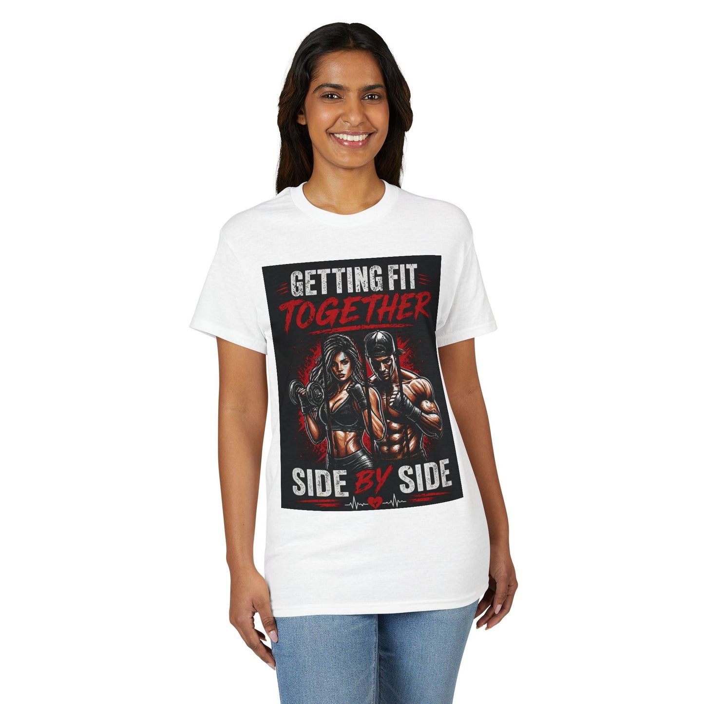 Getting Fit Together T-Shirt — "Side by Side" Couples Fitness Tee
