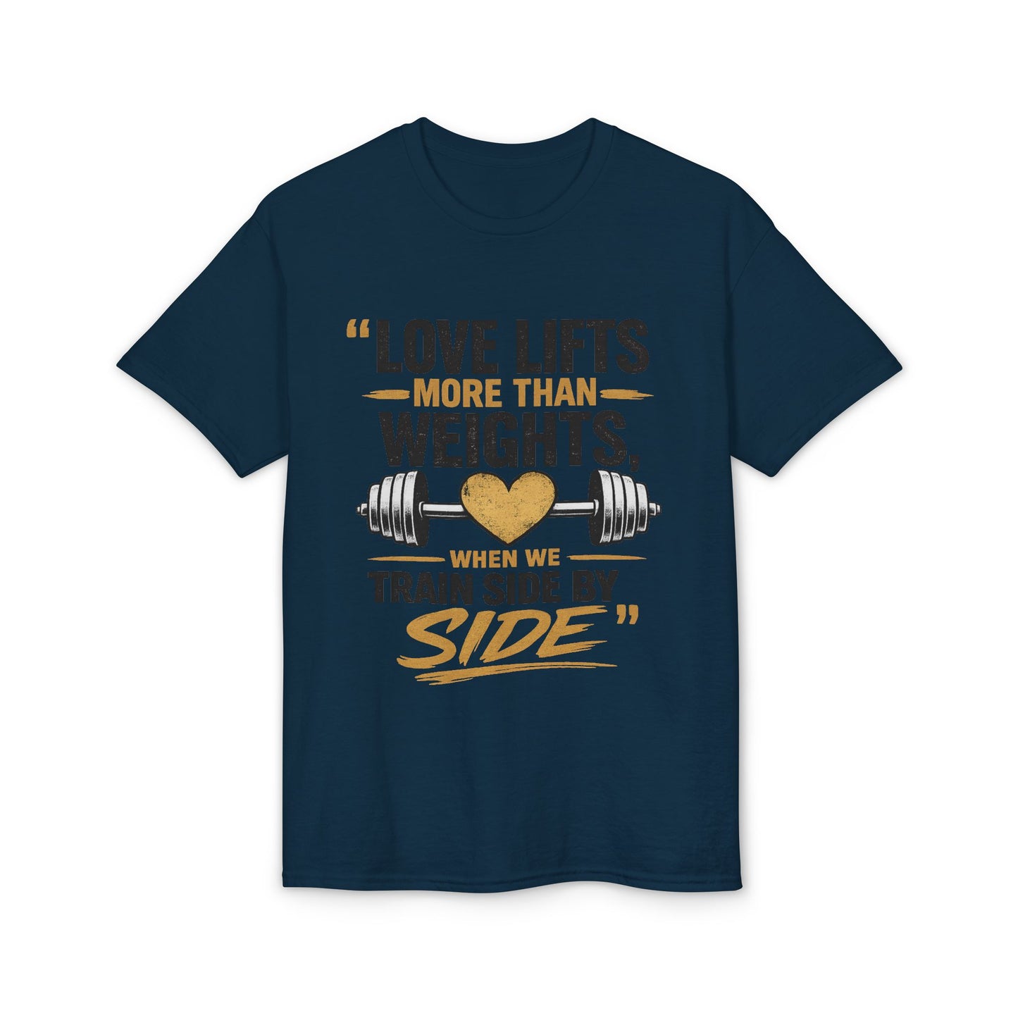 Couples Gym T-Shirt — "Love Lifts More Than Weights" Partner Workout Tee