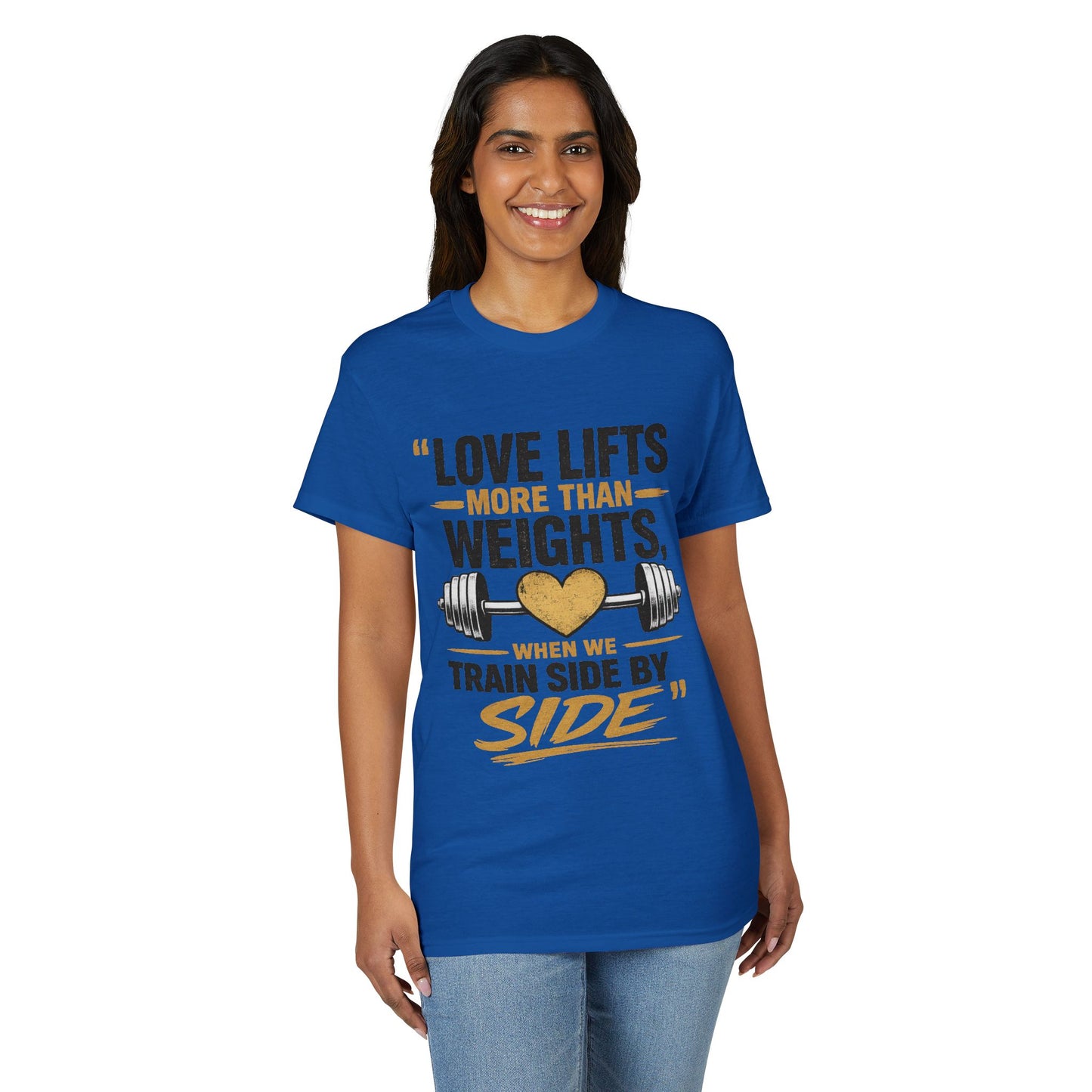 Couples Gym T-Shirt — "Love Lifts More Than Weights" Partner Workout Tee